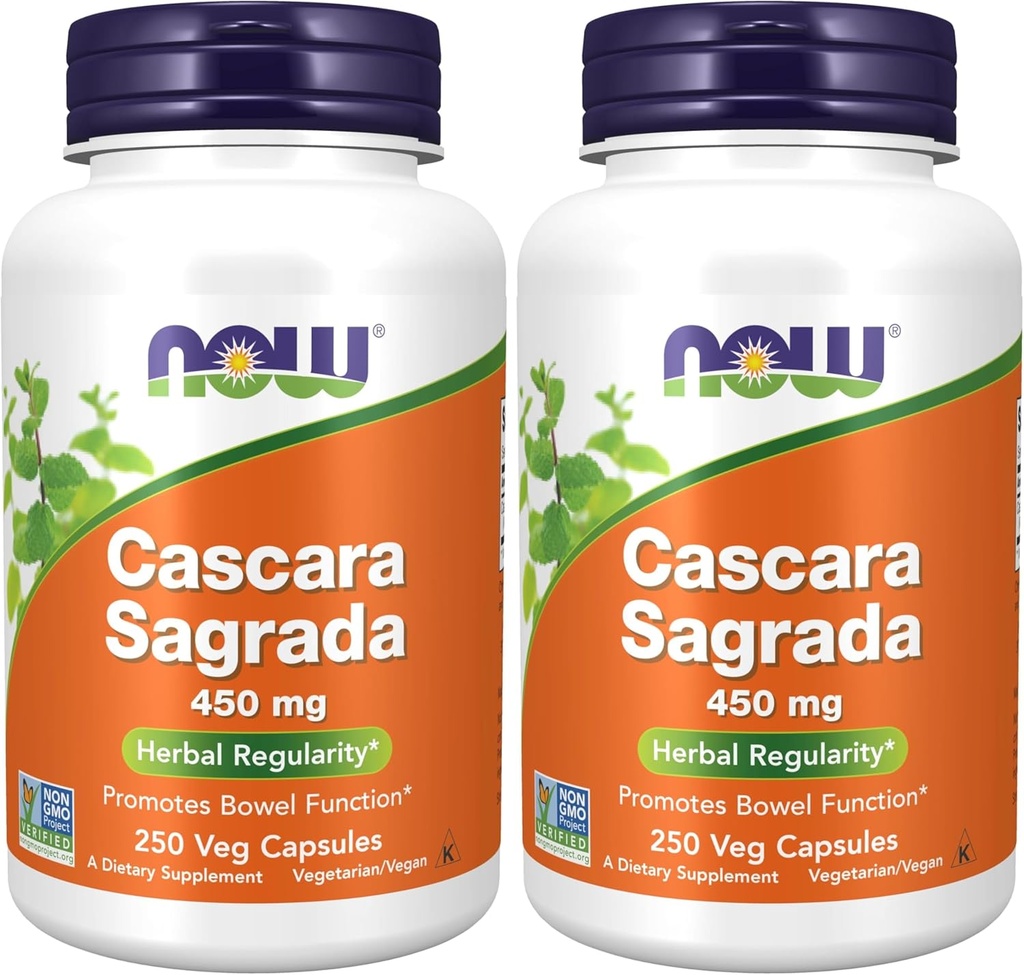 NOWの補足、Cascara Sagrada (Rhamnus purshiana)450のmg、250のベジス カプセル(2のパック)