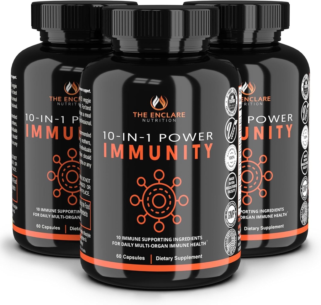 ビタミンC、Elderberry、亜鉛、Echinacea、Turmeric Curcumin、ニンニクが付いているENCLAREの栄養の免疫サポート ビタミン。大人のための10in1免疫力の防衛補足のブースター。 Vegのカプセル60ct (3)