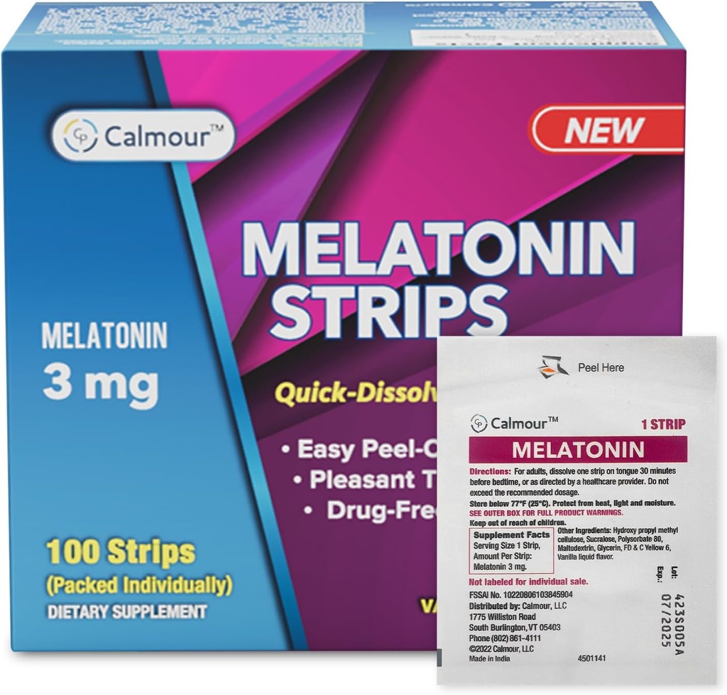 100 口腔睡眠ストリップ | クイック解散 3mg メラトニン ストリップ | 作業はグミーよりも速く | リラックスナッピングサプリメント | より良い休息と眼の健康のための究極の睡眠補助金