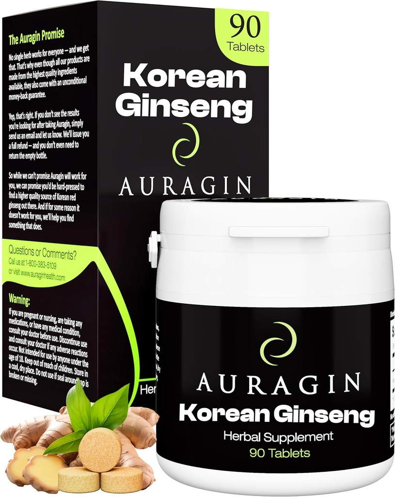 Auragin® は韓国製レッド・ギンセン – 6 年ルーツ – 添加剤やその他の成分 – 100% レッド・パナックス・ギンセン