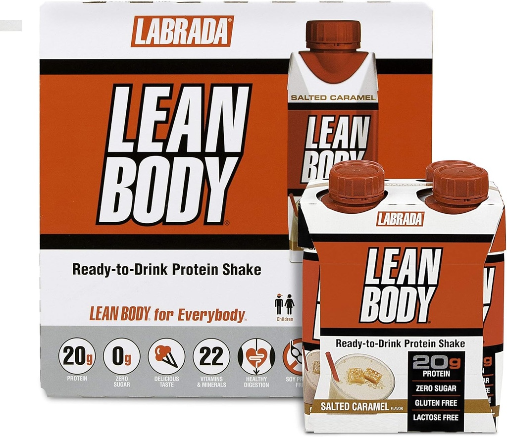 LABRADA NUTRITION - リーンボディ RTD ウィープロテインシェイク、男性と女性のための便利なオンザゴーミール交換シェイク、タンパク質の20グラム - ゼロシュガー、ラクトース&グルテンフリー、塩キャラメル(16のパック)