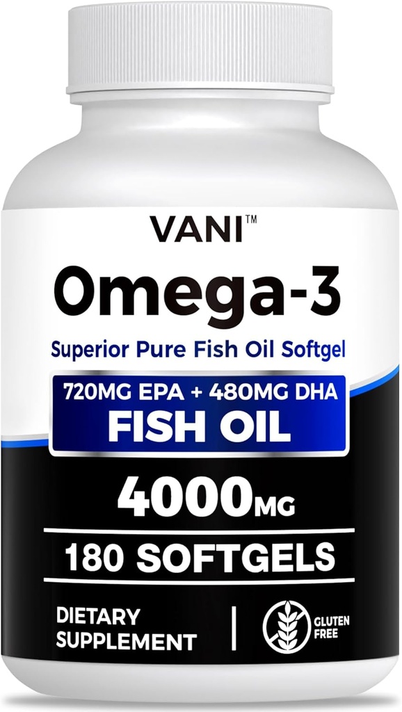 魚油オメガ3(4000mg)、180 Softgels、オメガ3脂肪酸は、脳と心臓の健康のためのEPAとDHAを補います*