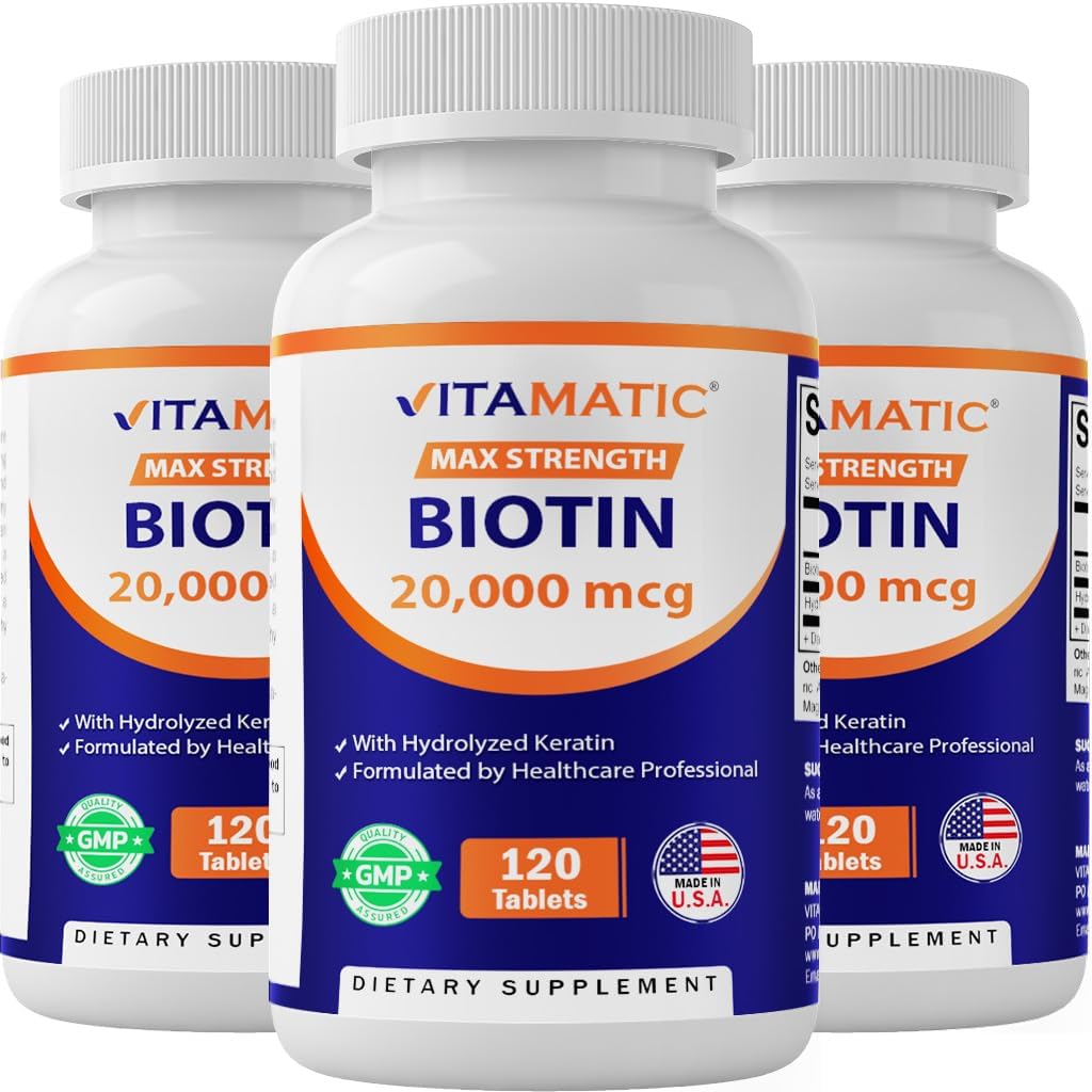 Vitamaticの高い効力Biotin 20000のmcg (20mg)およびKeratin 100mg - 120のベジタリアン タブレット-大人のための健康な毛皮及び釘のためのBiotinの補足(120の計算)