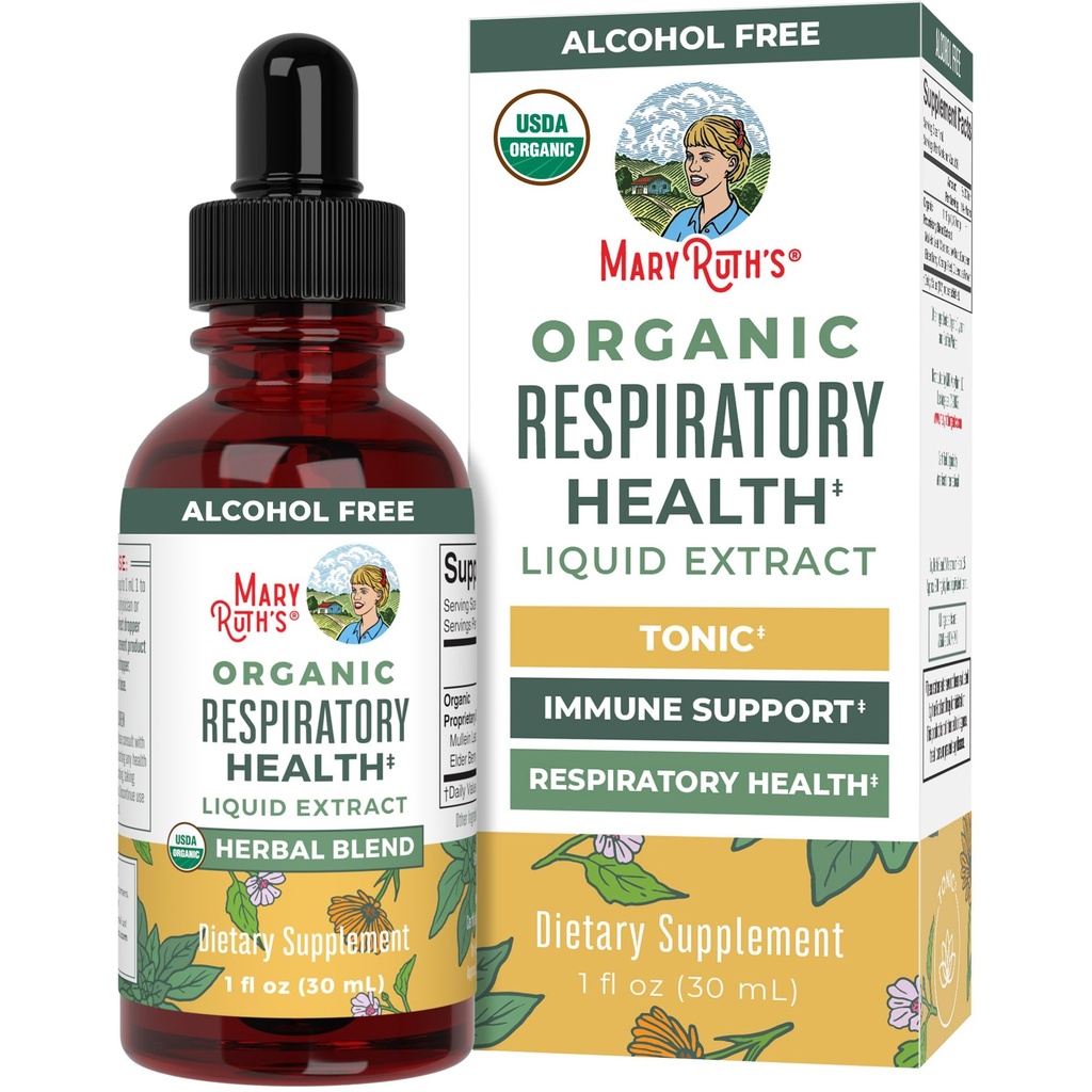 MaryRuth Organic USDA Organic Respiratory Health Liquid Drops with Mullein Leaf | マルシャロ・ルート & エルダーベリー | ムレイン・ドロップ・フォー・ルンツ・ハーブ・ブレンド | 免疫支援サプリメント | ヴィーガン | 1 Fl Oz