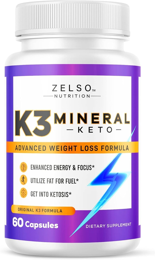 ZELSO K3 Mineral Weight Loss Pills for Women and Men, K3 Mineral Pills - K3 Salt Mineral, Vitamin + K3 Capsules Supplement for Keto Weight Loss - 1 Month Supply