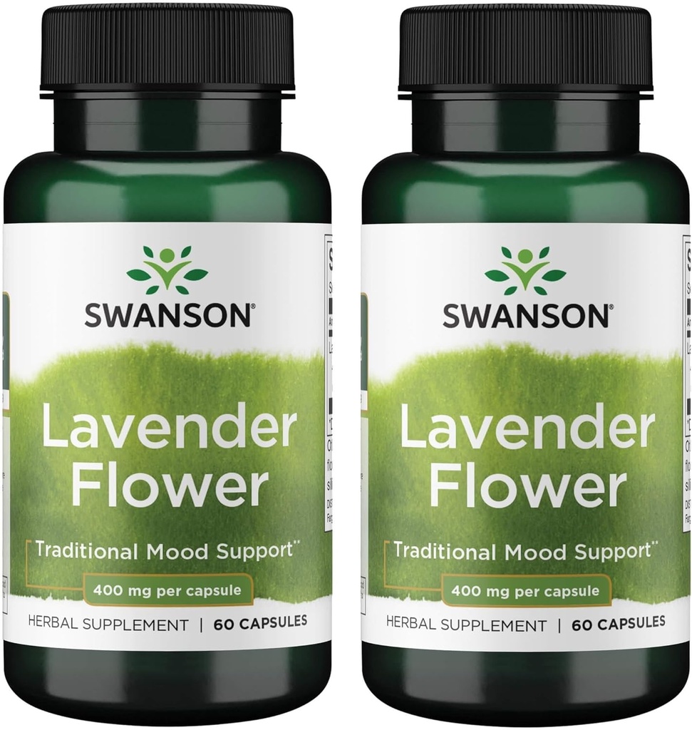 Swanson Lavender Flower - Herbal Supplement Promoting Traditional Mood Support - May Promote Relaxation & Steady Nerves - (60 Capsules, 400mg Each) (2 Pack)