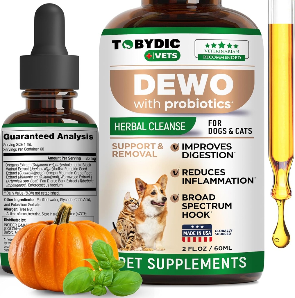 Broad Spectrum Herbal Intestinal Defense with Probiotic for Cats & Dogs - Natural Support Helps to Remove Toxins - Supplement Drops - Made in USA