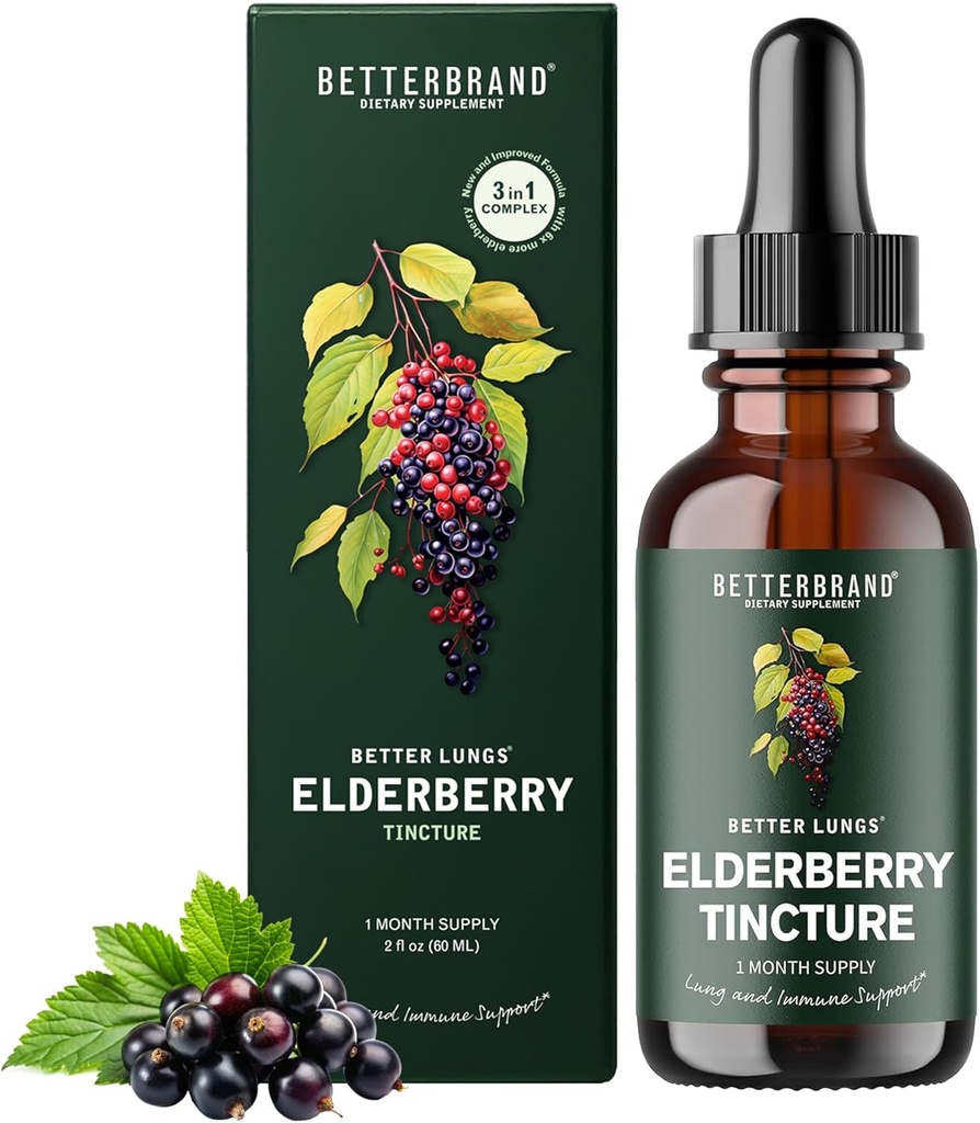 より良いブランドBetterLungs Elderberry Tinctureの栄養補助食品 - 冬の免疫サポートのためのすべての自然な砂糖なしのGMOベジタリアン(30日)
