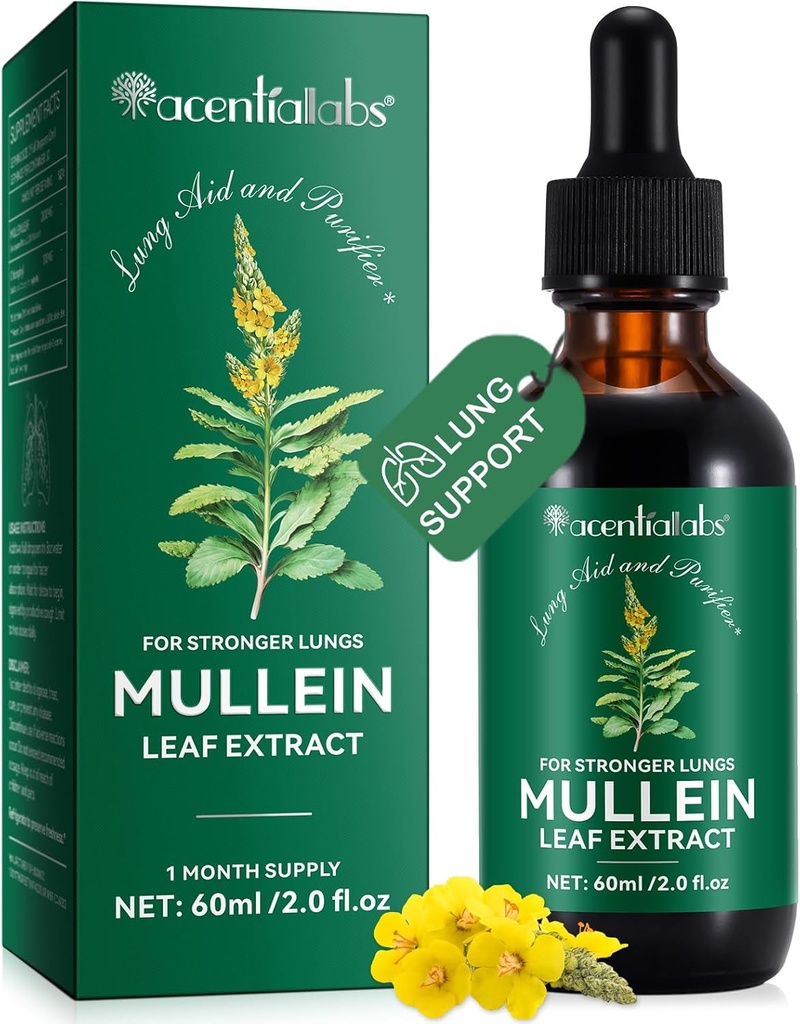 Mullein Leaf Extract Drops-Organic Liquid Mullein Extract Supplement for Lungs Health - Vegan, No AdditivesBronchial Cleanse for Health Support