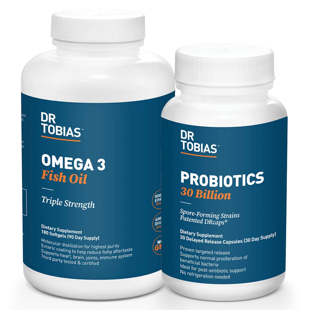 Dr. Tobias Probiotics 30億とオメガ3魚油(2000mg)を消化サポート&全体的な健康のために