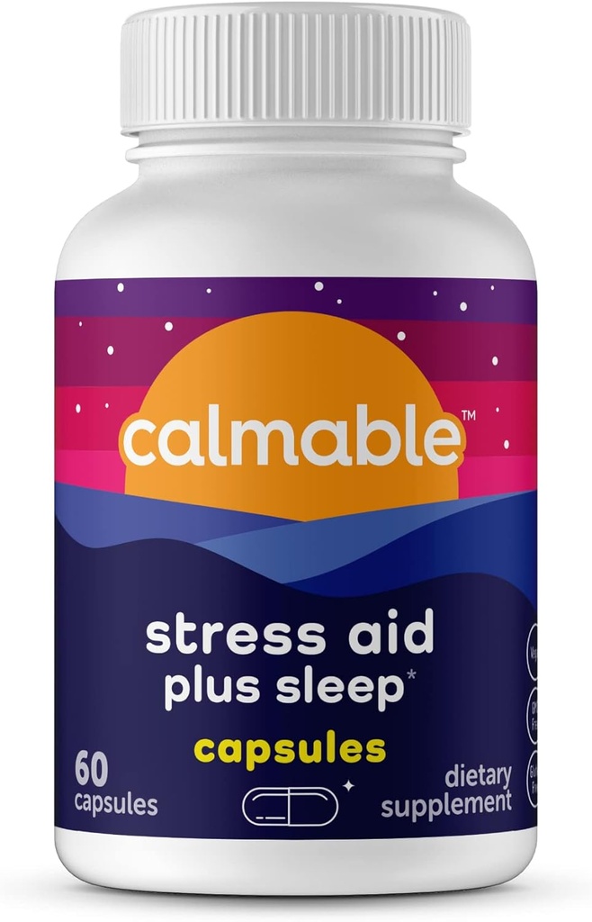 ストレスリリーフエイドプラス睡眠サポート - デストレス、リラックスして眠る - ビーガン - Melatonin、AshwagandhaとLテアニン - アンチストレスサポートビタミンサプリメント - 60カプセル