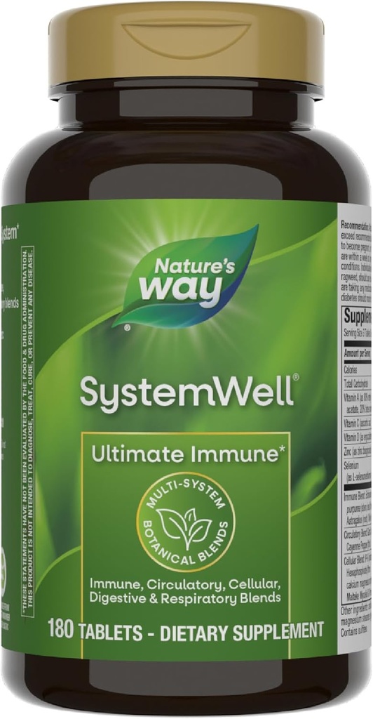 Nature's Way Systemwell Ultimate Immune*、ビタミンC、A、D、亜鉛、セレン、マルチシステム植物ブレンド、免疫、呼吸器、消化器、および循環器、180錠(5月Vary)