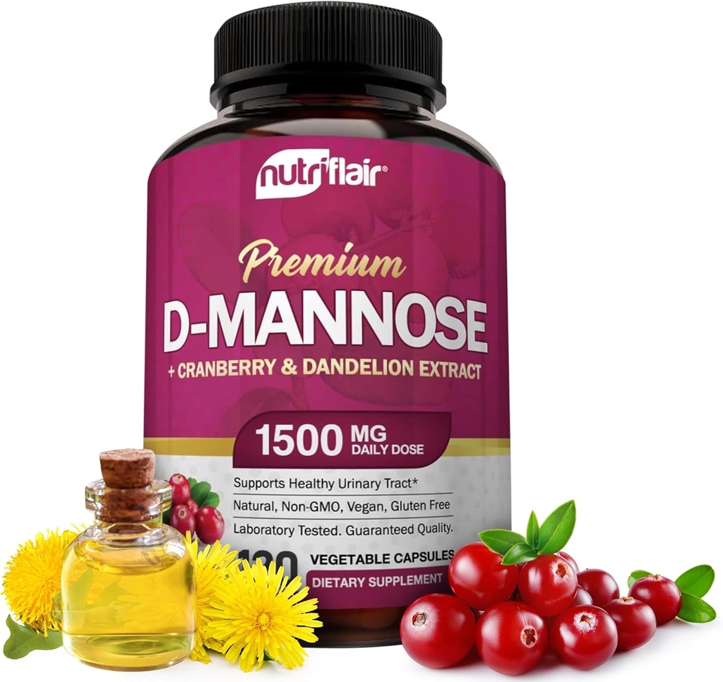 NutriFlair D-Mannose 1200mg、120カプセル - クランベリーとタンポの抽出物 - 自然尿路の健康UTIサポート - ベストDマンノーズパウダー - フラッシュ不純物、デトックスボディ、女性と男性のための