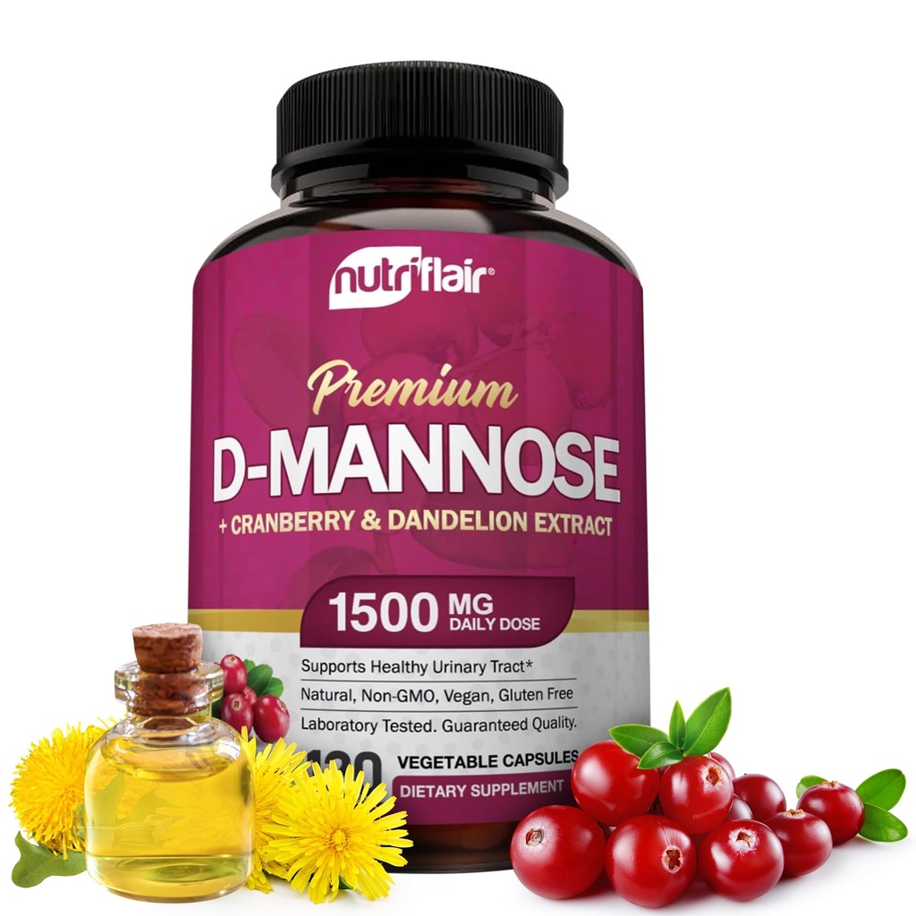 NutriFlair D-Mannose 1200mg、120カプセル - クランベリーとタンポの抽出物 - 自然尿路の健康UTIサポート - ベストDマンノーズパウダー - フラッシュ不純物、デトックスボディ、女性と男性のための