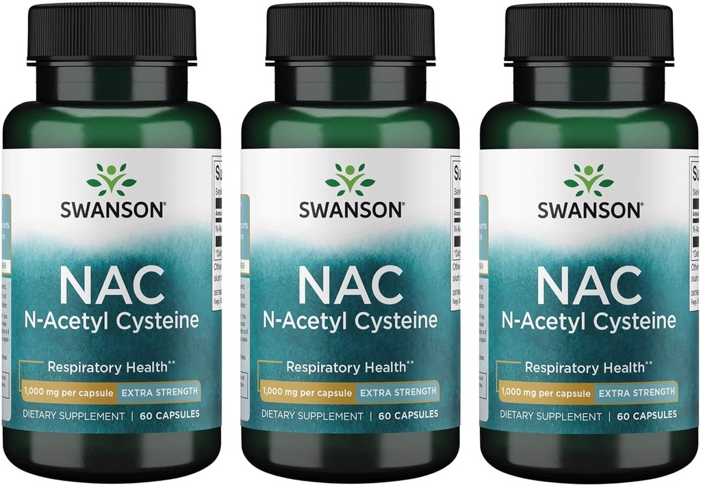 Swanson NAC N-アセチル Cysteine - 酸化防止アンチエイジング呼吸器サポート - アミノ酸サプリメント1000mg 60カプセル(3パック)