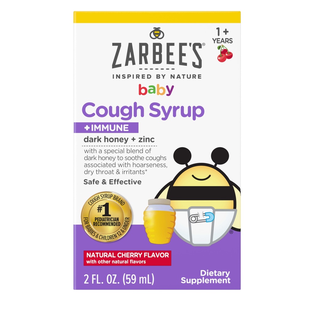 Zarbeeの赤ん坊の蜂蜜の咳のシロップ+赤ん坊のための免疫12-24か月、安全で及び有効な咳のシロップは免疫サポートのための暗く蜂蜜及び亜鉛を、薬剤及びアルコール・フリー、チェリー、2のflを浸します。 oz