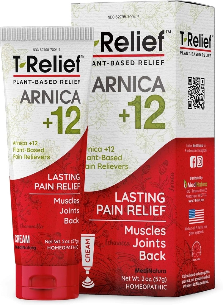 T-Relief Arnica +12 クリーム 自然 Relieving 活動 のための 背中の痛み 関節の痛み & 剛さ 全身 ボディ 速い行為 女性のための救助 & 男性 - 2 oz