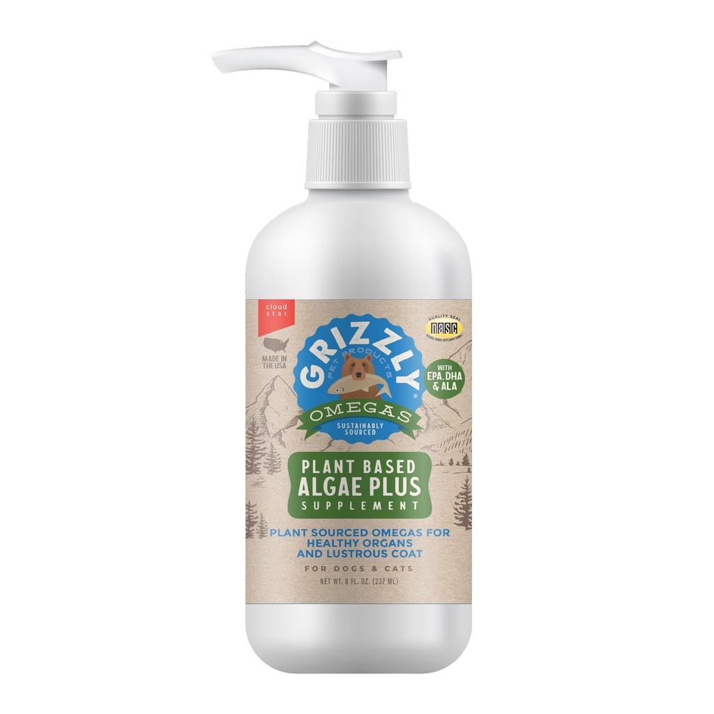Grizzlyペット製品Algal Plus Omega 3-6-9 犬と猫のための食品サプリメント、8 Ounceボトル