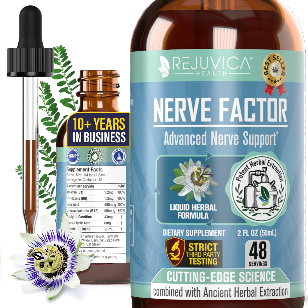 Rejuvica健康NerveFactor - 高度なNerveサポートサプリメント - より良い吸収のための液体配達 - Acetyl-L-カルニチン、アルファリポ酸、ビタミンB12、葉酸、白ウィローバーク&もっと!