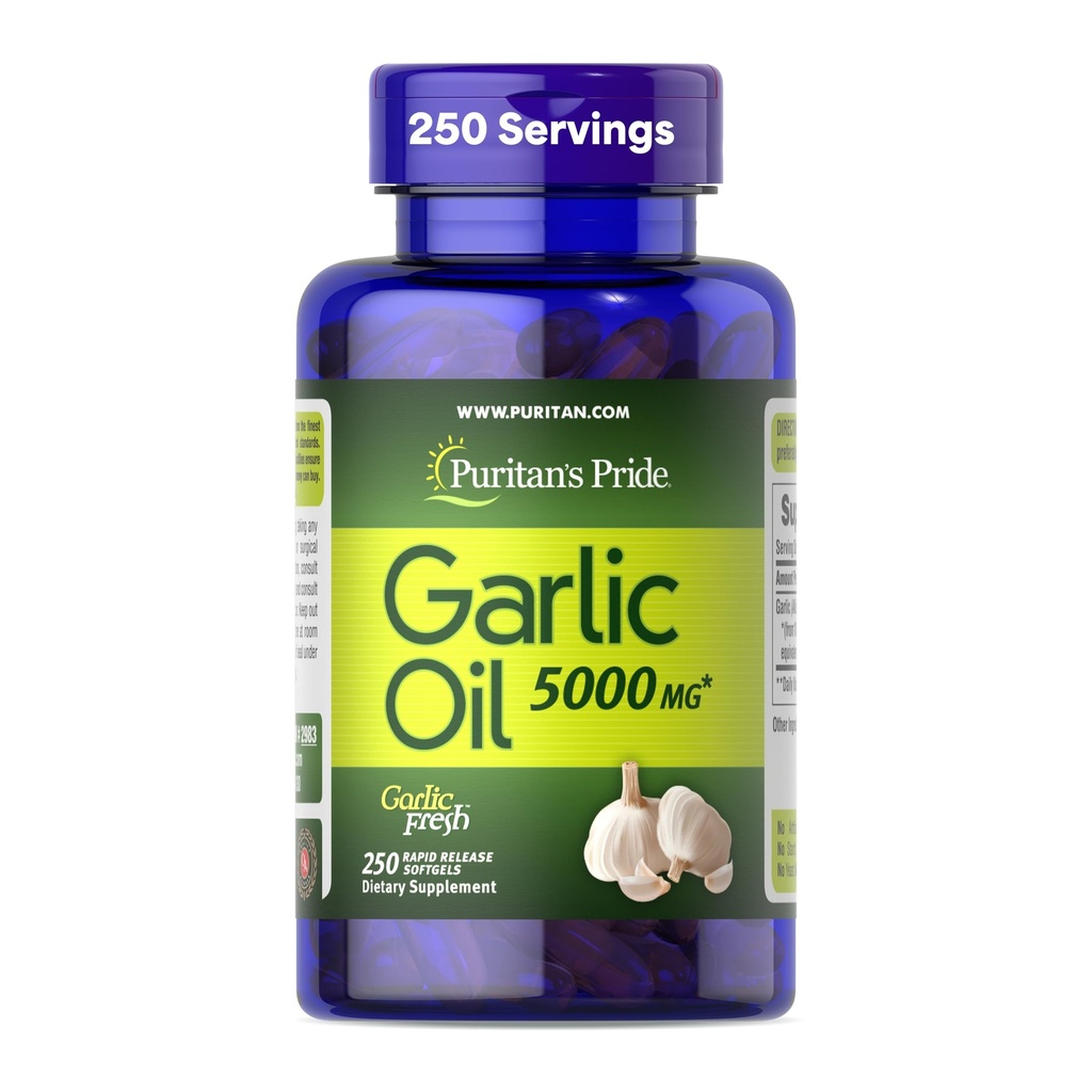 Puritan's Pride Premium Garlic Fresh 5000mg、心の健康のための伝統的な栄養補助食品、抗酸化特性、250急速なリリースSoftgels