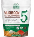 VIGOROUS MOUNTAINSオーガニックマッシュルームパウダーサプリメント - USDA認定、ライオンズマネ&Reishi for Immuneサポート、ブレインフォーカス、ビーガン、インスタントコーヒー&スムージー(100g)