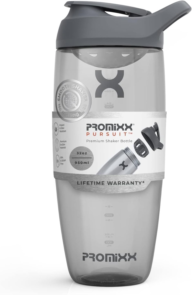 Promixxの追求の蛋白質のシェーカーのびん(32のoz) – 無声非球のミキサー、漏出防止のふた、BPA/BPS及びフタル酸塩なしのECOZEN –蛋白質の揺れ、前及び後ワークアウトのスムージーのための容易なクリーニングのシェーカーのコップ