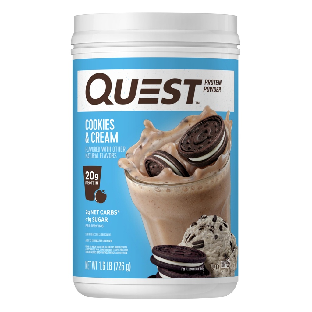 Quest Nutrition Cookie & Cream Protein Powder, 20g Protein, 1g Sugar, Low Carb, Gluten Free, 1.6 Pound, 24 サービング