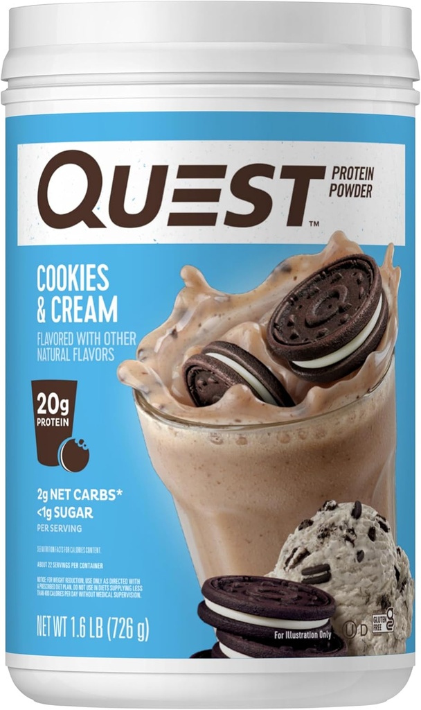 Quest Nutrition Cookie & Cream Protein Powder, 20g Protein, 1g Sugar, Low Carb, Gluten Free, 1.6 Pound, 24 サービング