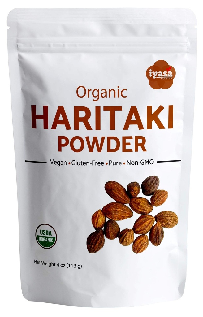 Iyasa Holisticsの有機性ハリタキの粉、Harde、原物、Termsiaのchebula、Kadakapudi、消化のためのアーユルヴェーダのハーブ、ガスの救助、健康な腸機能、superfoodの4ozのResealable袋