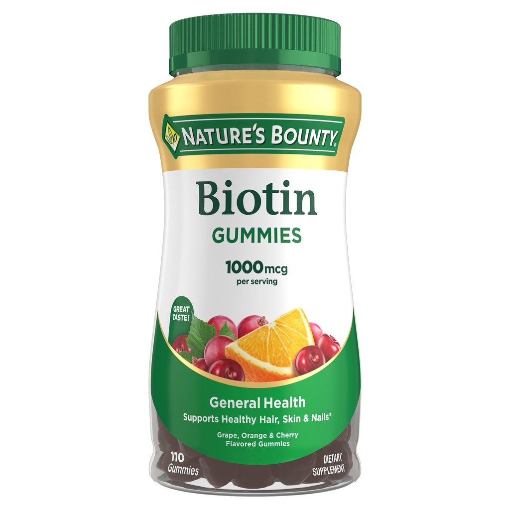 Nature's Bounty Biotin Gummy、ビタミンサプリメント、ヘルシーな髪、皮膚、爪、フルーツ風味豊かなグミー、1000 mcg、110 カウントをサポート