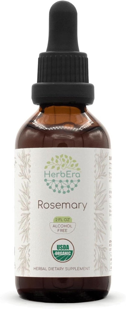 HerbEra Rosemary B60 USDA Organic Tincture | アルコールフリーエキス、高確率ハーブドロップ | 認定オーガニックローズマリーヌス・オフィシナリス ドライリーフ(2oz)