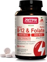 Jarrow Formulas Methyl B-12 & Methyl Folate - 60 Chewable Tablets, Cherry - Bioactive Vitamin B12 & B9 - Supports Energy Production, Brain Function & Metabolism - Gluten Free - 60 Servings