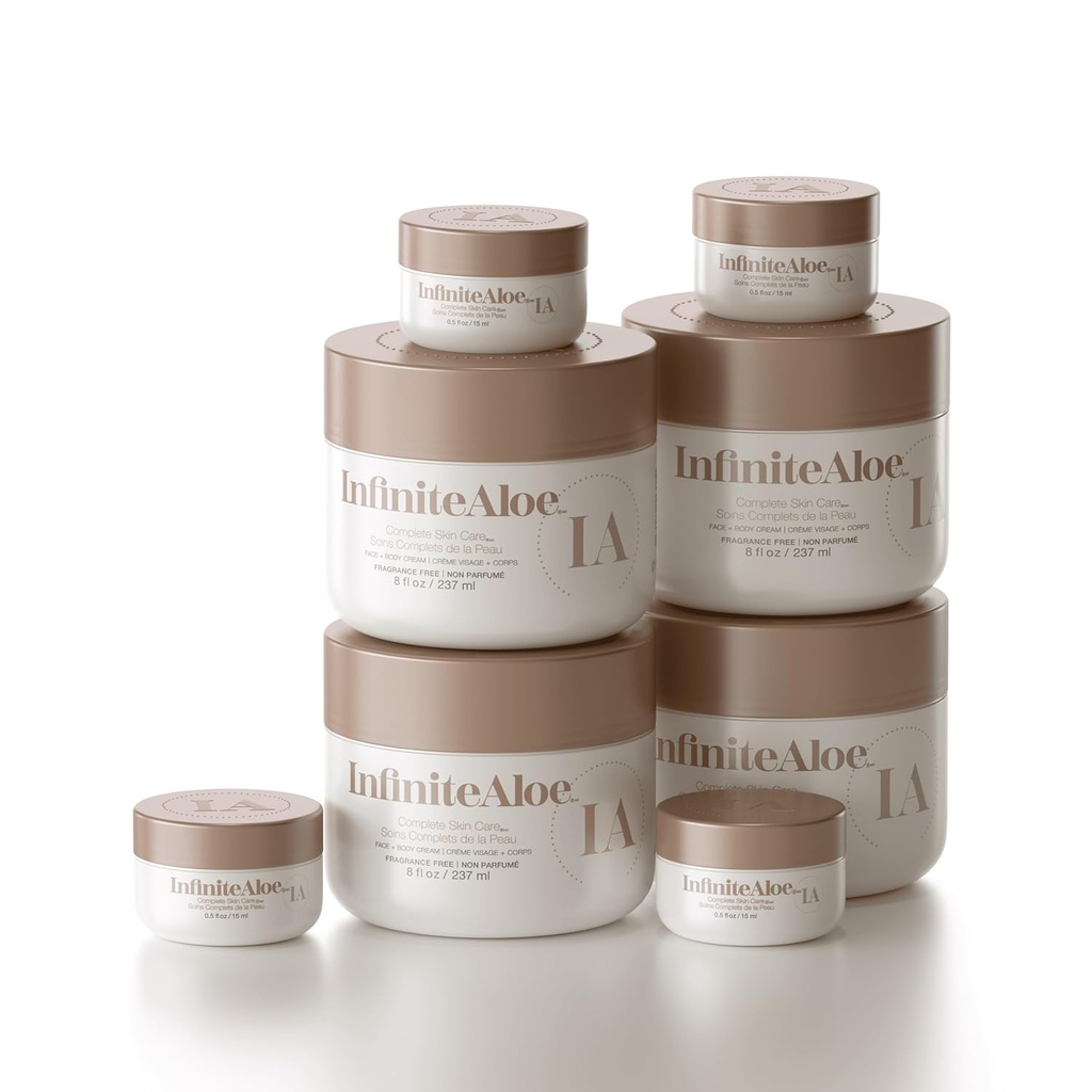 InfiniteAloeの完了のスキン ケア、アロエVeraの動力を与えられた表面およびボディ クリームは乾燥した皮の救助、芳香の放します- 4つの大きい瓶8のoz及び4旅行瓶0.5のozを乾燥します