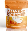 スーパーフード社、コラーゲンとアメージングクリーム - Keto Creamer-Hyaluronic acid&MCT Oil - 脳ブースト&曲線の舗装 - 健康な皮膚と髪をサポート - ダイエットフレンドリー [30 サービング] [塩漬けキャラメル]