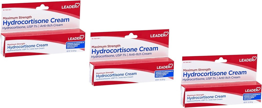 リーダーのHydrocortisoneのクリーム、乾癬、最高の強さ、Mosquitoビット、Eczema、皮膚炎、皮膚感染症および痔、1 oz (3)のための即刻の痛みの軽減のクリーム