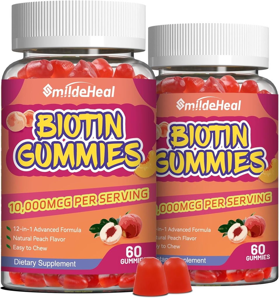 毛の成長のための2つのパックのBiotinのグミー 10000のmcgの毛皮および爪の霧の酸、ビタミンA、B、C、E及びDの女性の及び人のためのビーガン ビオチンのビタミン、120のグミ