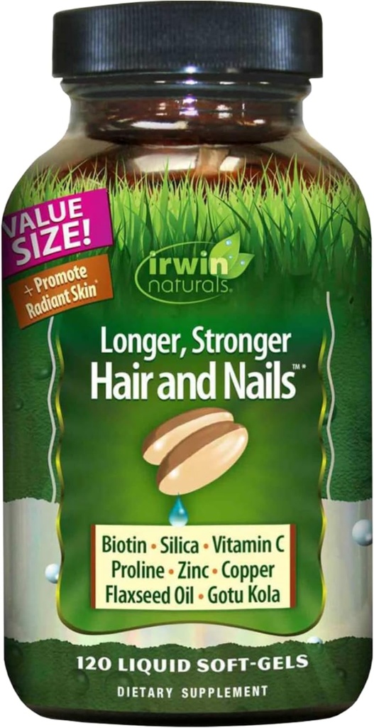 Irwin Naturals Longer、強靭な髪と爪 - 120液体Softgels - 鮮やかな光沢テクスチャと強度を促進 - 60 Total サービング