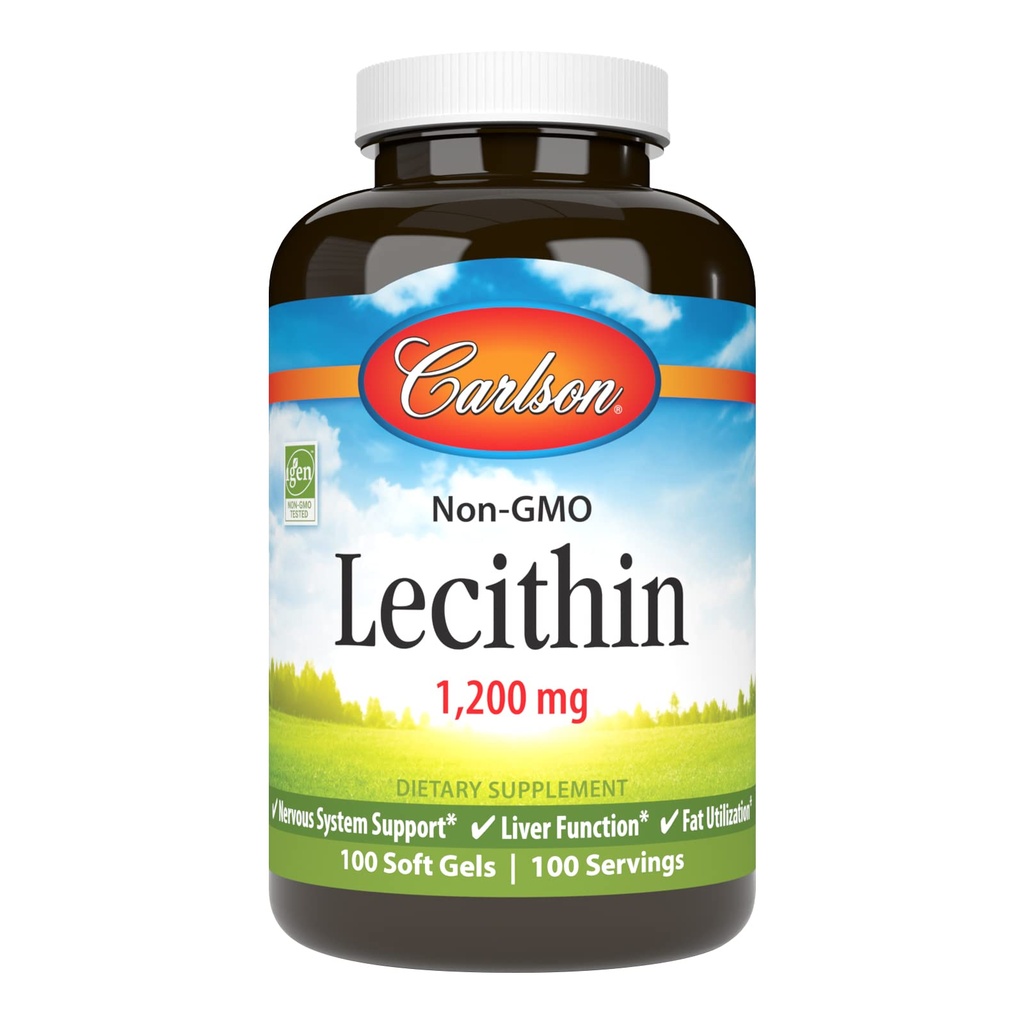 カールソン - Lecithin、非GMO、1200mg、神経系&肝臓機能、比類のない大豆レシチン、100 Softgels