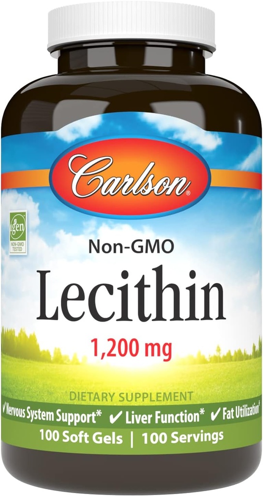 カールソン - Lecithin、非GMO、1200mg、神経系&肝臓機能、比類のない大豆レシチン、100 Softgels