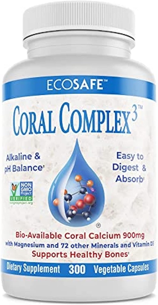 Coral Complex 3 - Coral Calcium 900 mg with Vitamin D3 1200 IU and Magnesium168 mg - 300 Vegetarian Capsules