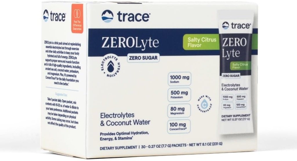 トレースミネラルゼロライト - ナトリウム&電解液補充 - エネルギー&水分補給サポートドリンクパウダー - 神経&筋肉機能サポート - 塩辛いシトラス、30パケット(30サービング)