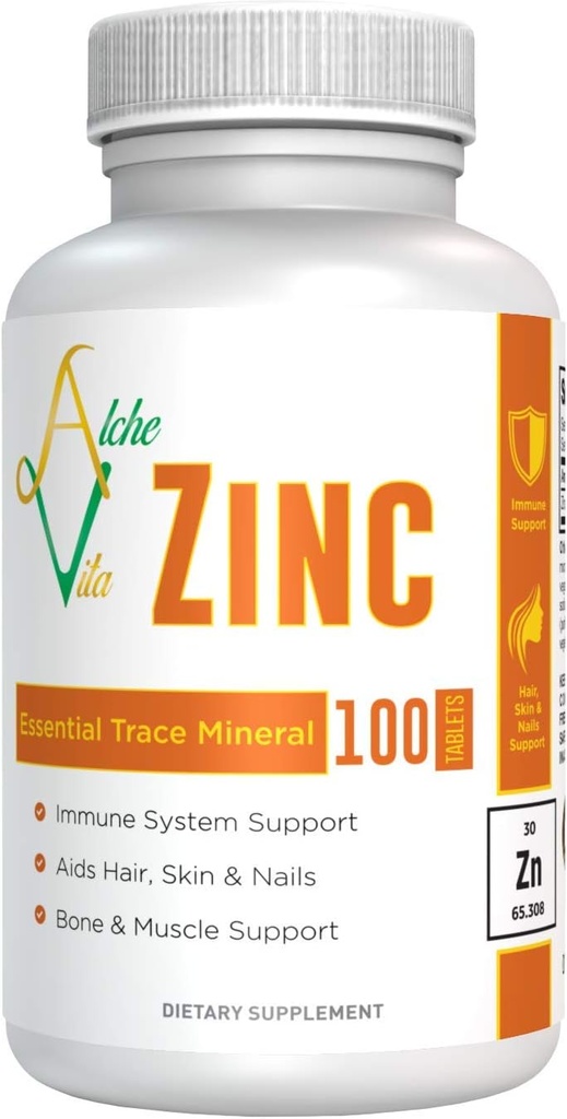 AlcheVita亜鉛50mg - 高生バイオアベイラビリティ - エッセンシャルトレースミネラル - 免疫サポート、ボンズ、スキン&マッスルサポートのためのサプリメント