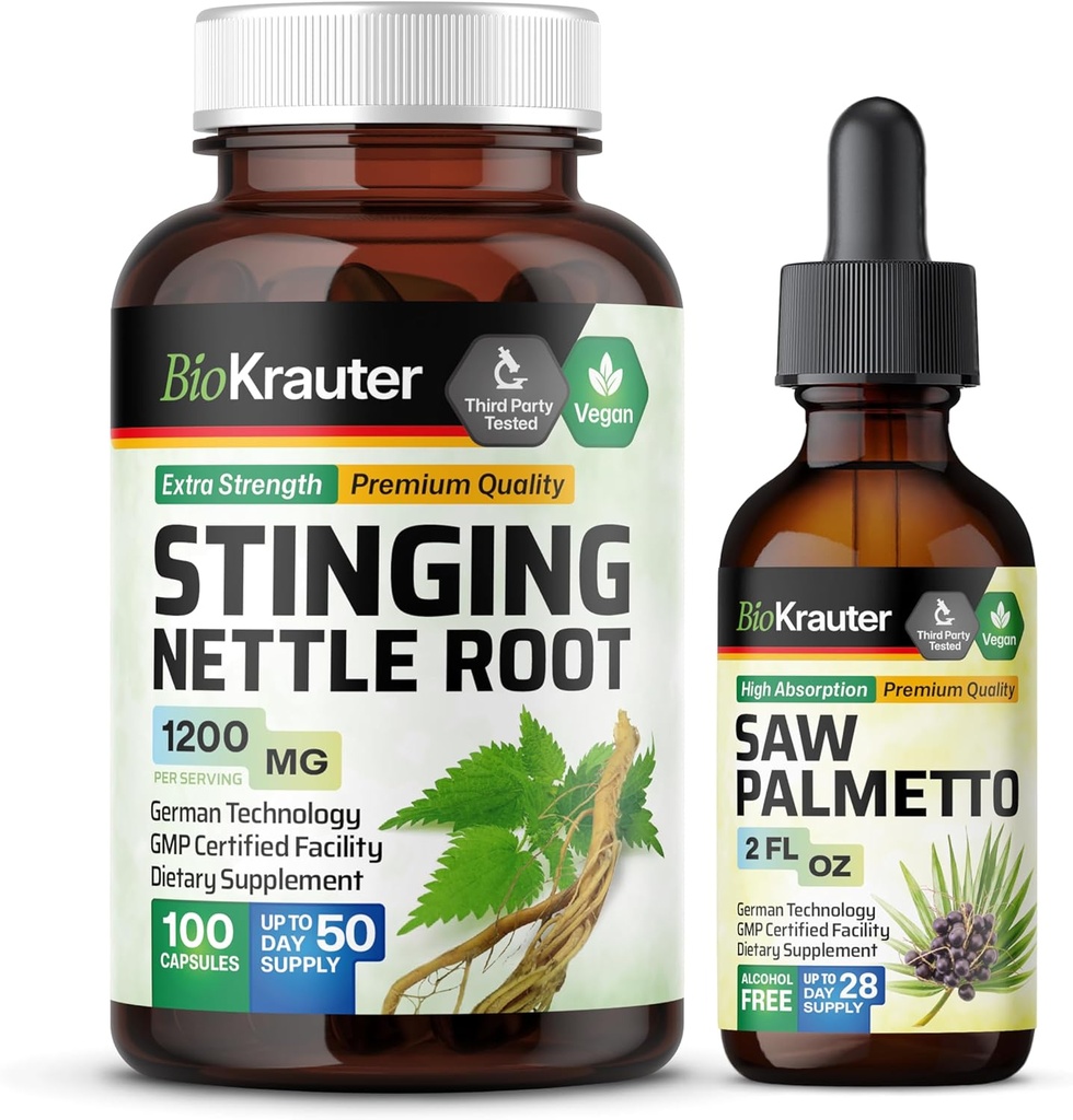 BIO KRAUTER Stinginging Nettle 100 カプセル & ソー Palmetto Tincture 2 Fl. Oz.
