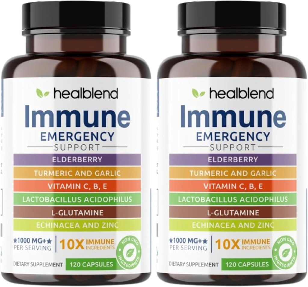 エルダーベリー、亜鉛、Echinacea、Turmeric、Lactobacillusの大人(2パック)が付いている1つの免疫サポート補足のブスターのhealblend 10