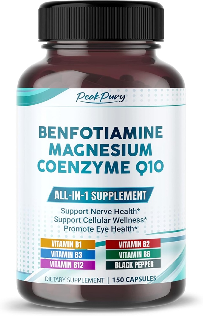 マグネシウム&コエンザイムQ10とBenfotiamine - 米国製150カプセルで作られたNerve Health、セルラーウェルネス&アイヘルスをサポート