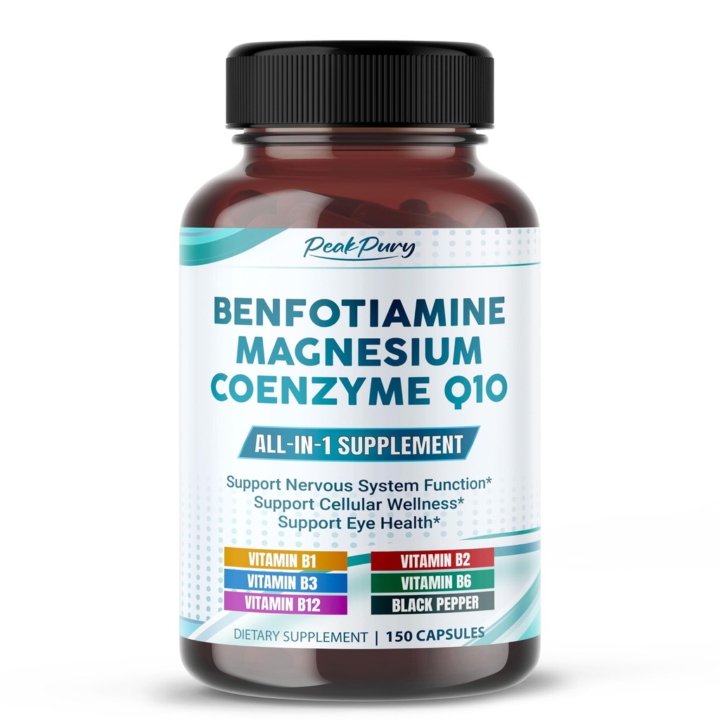 マグネシウム&コエンザイムQ10とBenfotiamine - 米国製150カプセルで作られたNerve Health、セルラーウェルネス&アイヘルスをサポート