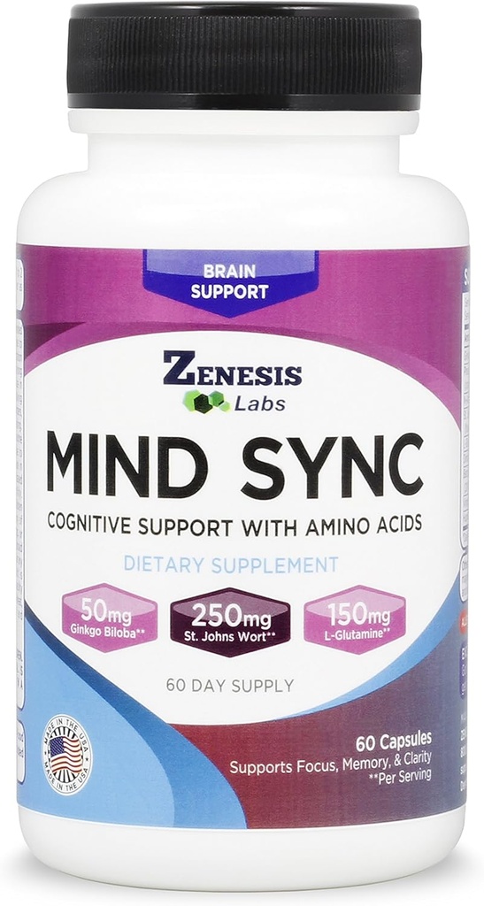 Zenesis Labs mind SYNC - 60 カプセルと Ginkgo Biloba, St John's Wart & L-Glutamine - お読みください レビュー