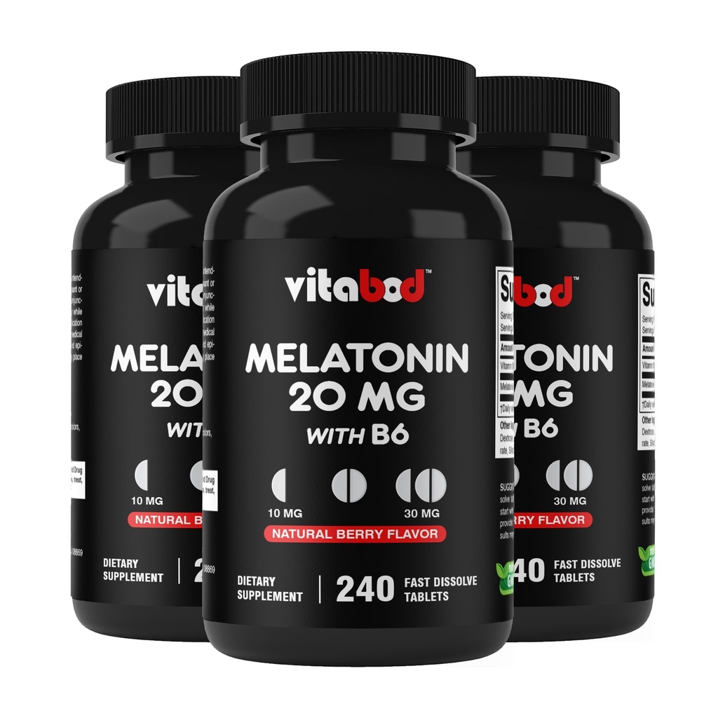 メラトニン20mg - 240高速解体錠 - 薬物無料 - 天然ベリー風味 - ベジタリアン、非GMO、グルテンフリー240カウント(パッケージ3)