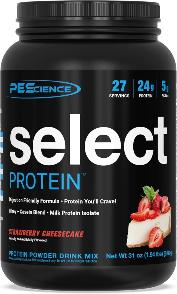PEScience Select Protein Powder, Whey and Casein Blend, Clean Protein Powder for Women and Men, Low Calorie, Low Carb, Keto Friendly, Gluten Free, ストロベリーチーズケーキ, 27 サービング