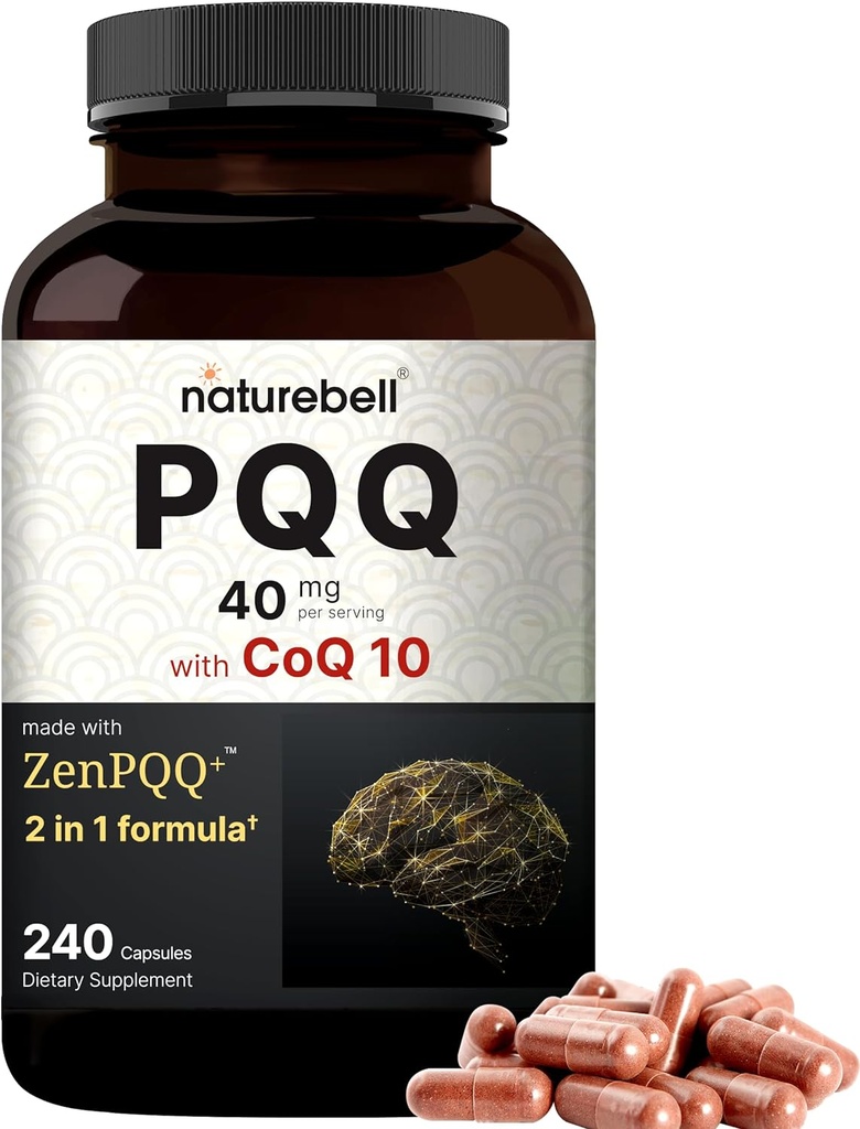 NatureBell PQQQ 40mg/CoQ10、240カプセルを添える | アクティブ・ピロロキノリン・キノン、高度にBioavailable ZenPQQ+ フォーミュラ - 心、脳、およびミトコンドリアの健康を促進 - 非GMO